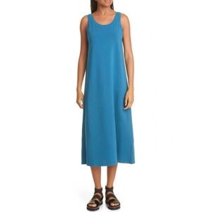 NWT $178 Eileen‎ Fisher Teal Blue Stretch Organic Pima Cotton Tank Midi Dress S